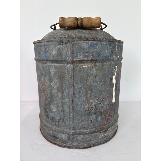 Early 20th Century Early 20th-Century Galvanized Metal Oil Can With Wooden Handle For Sale - Image 5 of 11