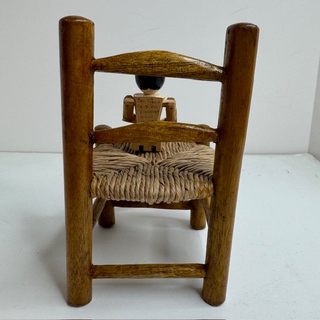 Vintage Eric Horne Co. Wooden Peg Doll in a Rush-Seat Chair, Made in Usa For Sale - Image 10 of 15