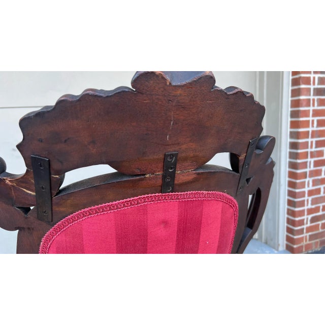 Red Antique Walnut Victorian Carved Bergere Arm Chair, Circa 1860’s For Sale - Image 8 of 12