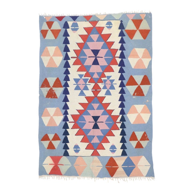 Vintage Persian Shiraz Kilim Rug, 04'01 X 05'09 For Sale