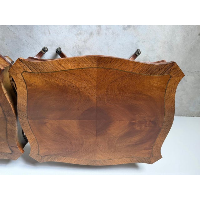 Vintage Eclectic Mahogany Curule-Base Side Tables With Brass Inlay – Pair For Sale - Image 10 of 18
