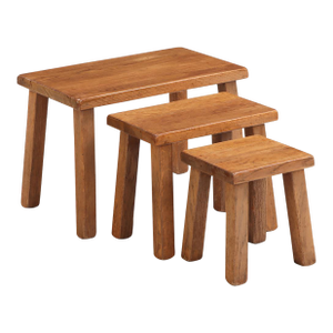 Set of French Brutalist Solid Oak Nesting Tables, C. 1960