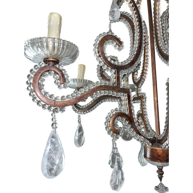 20th Century French Wrought Iron Rock Crystal Chandelier For Sale - Image 4 of 8