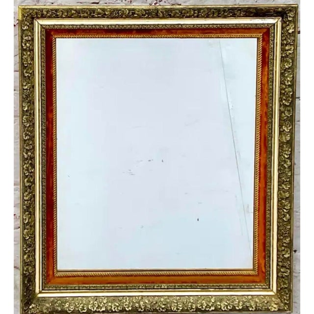 Assembled Pair of Gilt Framed Wall Mirrors With Sienna Trim and Floral Border For Sale In Tampa - Image 6 of 11