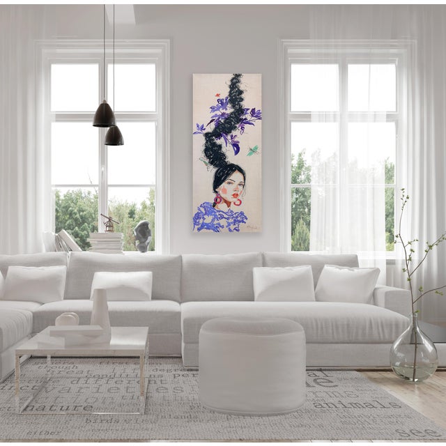 Purple Purple Leaves - Large Colorful Surrealist Figurative Feminine Original Artwork by Carlos Gamez De Francisco For Sale - Image 8 of 9