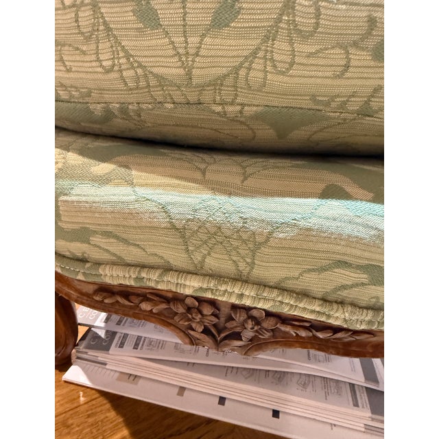 Late 19th Century French Walnut Bergère in Green Cotton Damask For Sale - Image 11 of 16