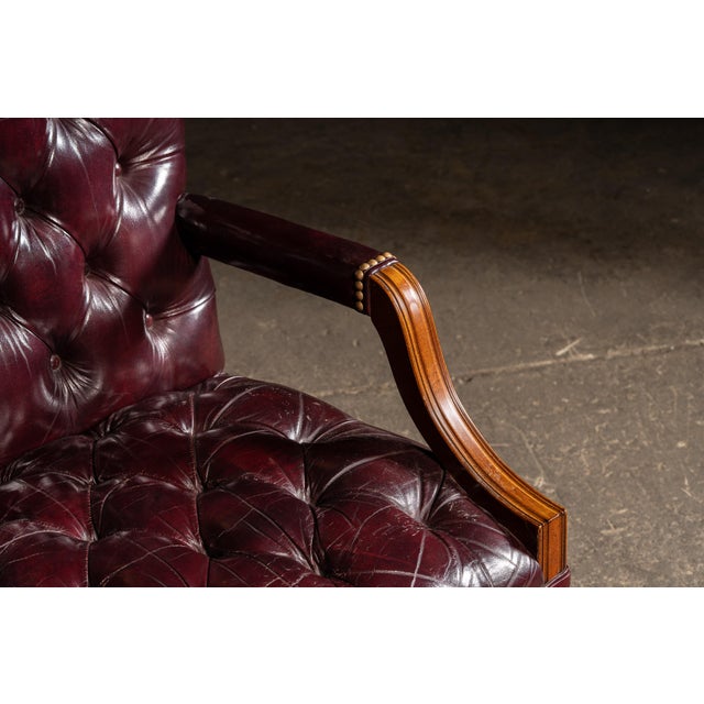 Late 20th Century Pair of Tufted Leather Square-Back Dining Chairs in Oxblood For Sale - Image 13 of 17