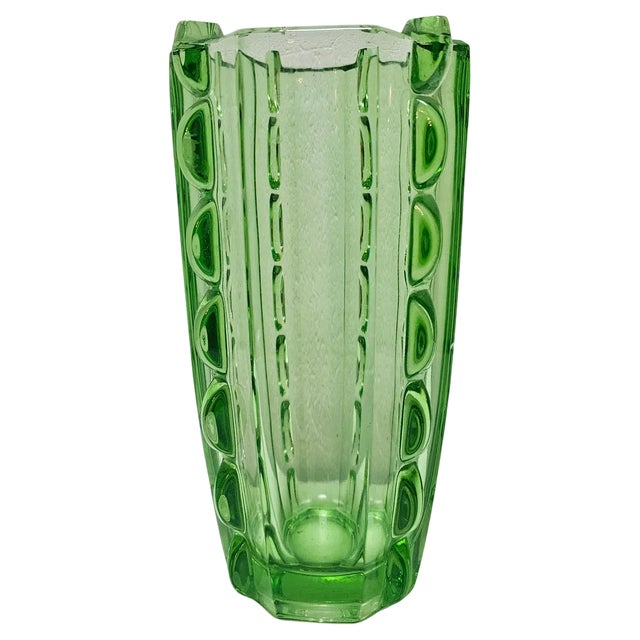 Art Deco Green Glass Sculpural Vase, 1960s For Sale