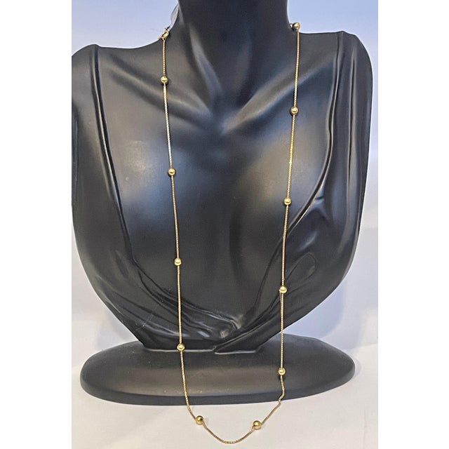 Vintage 18 Karat Yellow Gold Box Chain Ball Necklace, 24 " Long For Sale In New York - Image 6 of 7