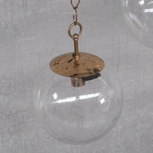 Glass Mid-Century Brass and Bubble Glass Pendant For Sale - Image 7 of 11