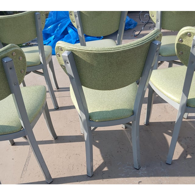 Vintage Mid Century Modern Tubular Steel and Vinyl Dining Chairs, Set of Six For Sale - Image 4 of 12
