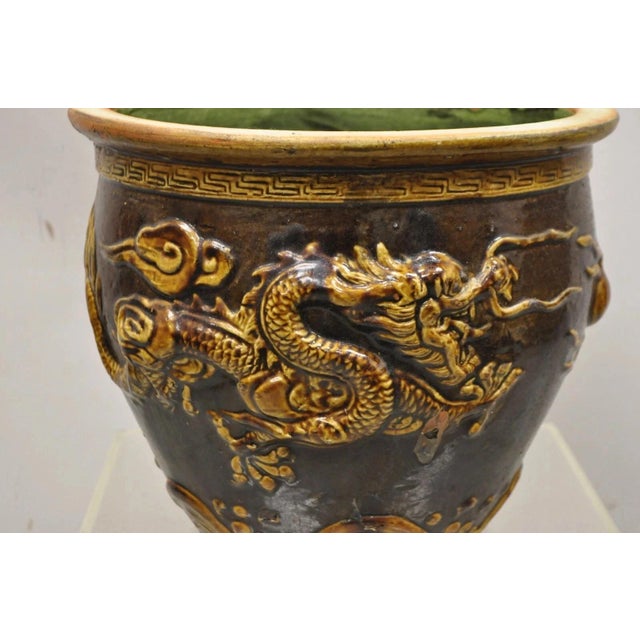 Antique Chinese Brown Glazed Ceramic Pottery Dragon Cachepot Jardinière - Pair For Sale In Philadelphia - Image 6 of 12