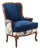 Schumacher Linen Accent Chair on Restored Vintage Ethan Allen Camille Bergere With Sapphire Velvet For Sale