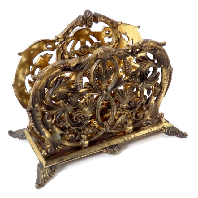 Antique Bronze Gilt Cast Iron Letter Rack With Dolphins For Sale - Image 13 of 13
