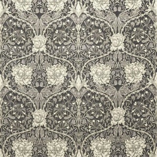 Morris & Co Honeysuckle and Tulip Velvet Fabric in Black Walnut/Stone For Sale