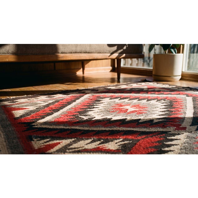 1930s Red Zig Zag Tribal Antique American Navajo Rug 3' 2" X 5' 2" Flatweave Wool Carpet For Sale - Image 9 of 11