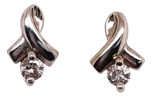 14 Karat White Gold and Diamond Drop Earrings, A Pair