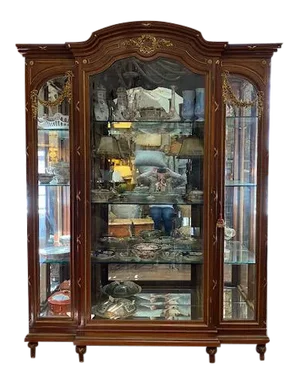 19th Century French Brozne Walnut and Bronze China Cabinet