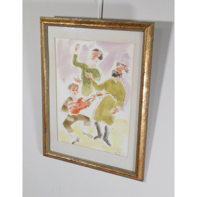 Traditional Moshe Raviv "Dancing Hasidim" Original Watercolor on Paper Signed For Sale - Image 3 of 13