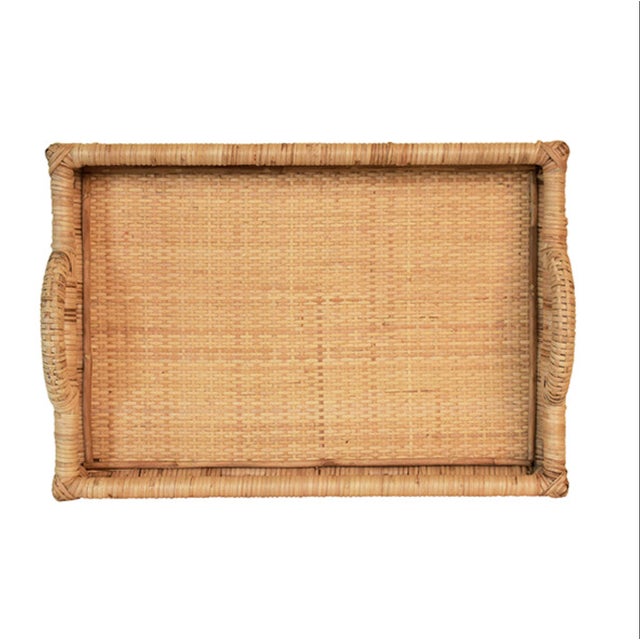 Worlds Away Matthew Izzo Home Tatum Rattan Tray For Sale - Image 4 of 5