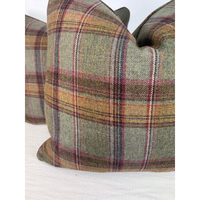 Custom pair of 22" pillows covered in Ralph Lauren "Keighley Plaid" in color shetland wool fabric. These pillows are self...
