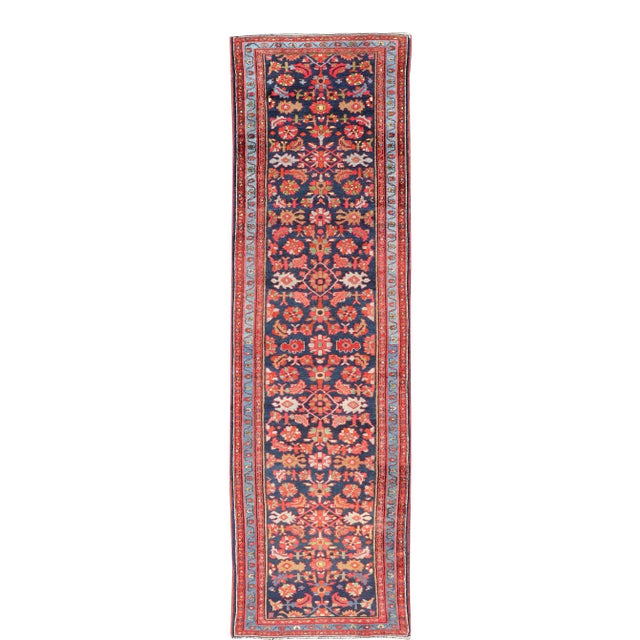 Antique Malayer Runner With Sub-Geometric All-Over Herati Design in Multicolors For Sale
