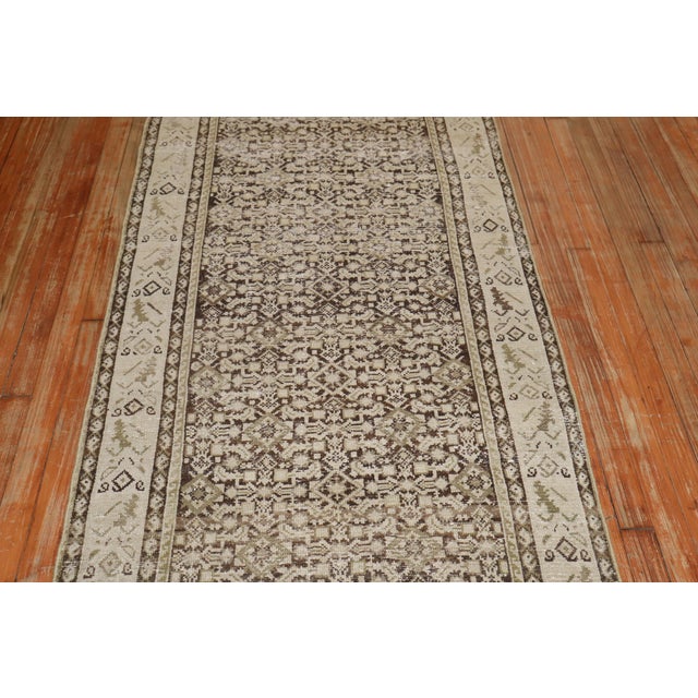 Textile Antique Zabihi Collection Rustic Brown Malayer Runner - 3'1" x 15'2" For Sale - Image 7 of 10