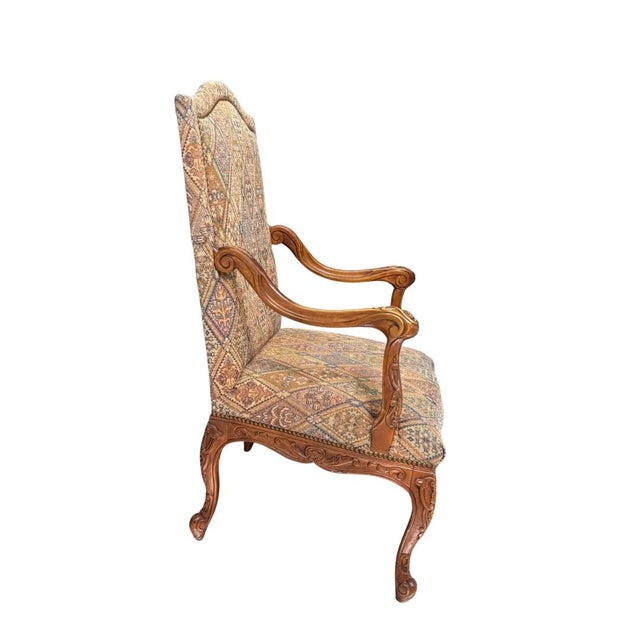 Bassett 1990s French Provincial Library Armchair W/ Tapestry Upholstery For Sale - Image 4 of 9