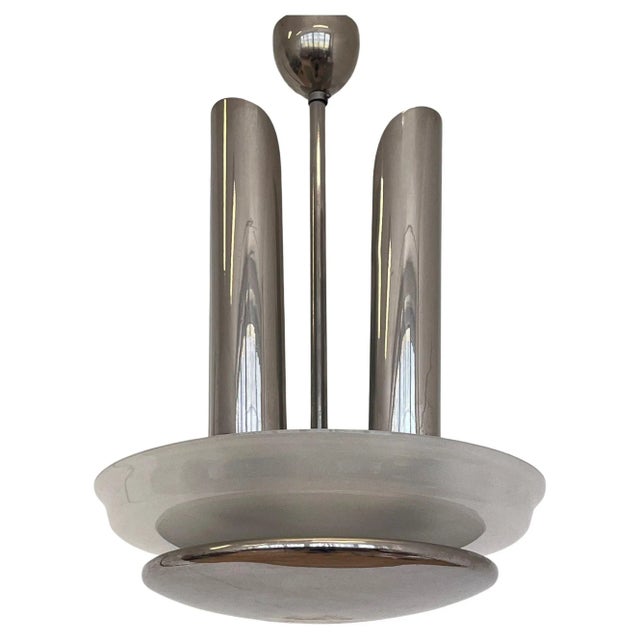 Glass Large Very Bauhaus Functionalism Art Deco Chrome Chandelier, 1935 For Sale - Image 7 of 7