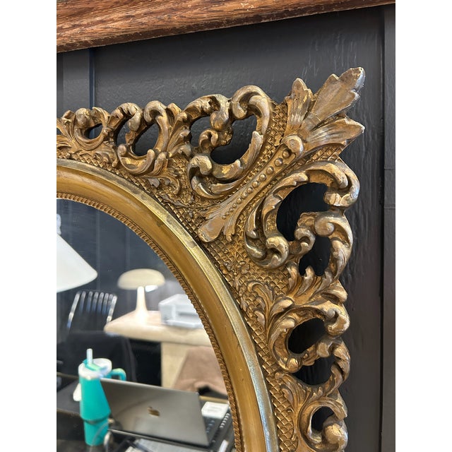 Late 20th Century Vintage Carved Wood Gold Leaf Oval Mirror For Sale - Image 5 of 9