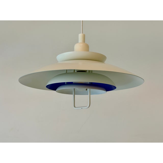 Large Vintage Danish Form-Light Pendant Lamp in White and Cobalt Blue, Denmark, 1970s, in Very Good conditions. Designed...