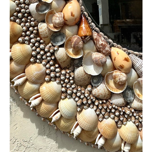 Mid-Century Modern Vintage Monumental Shell Encrusted Round Mirror For Sale - Image 3 of 12