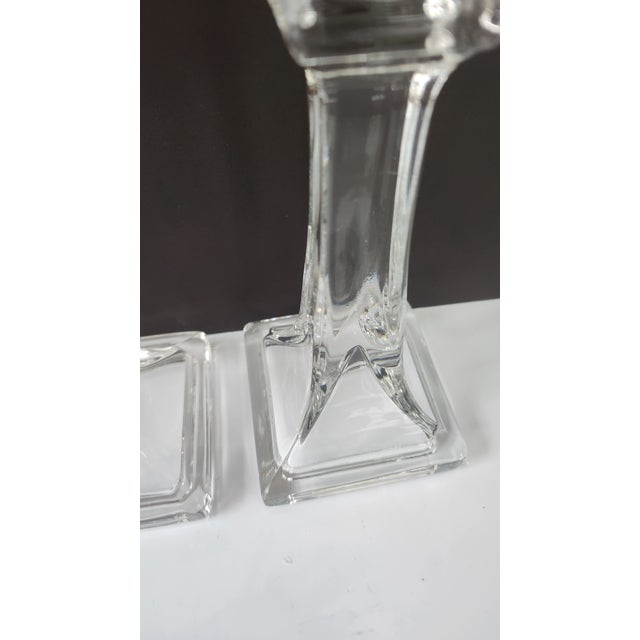 1940s Pair of Mid-Century Art Deco Style Pressed Glass Candlesticks, 7.25” For Sale - Image 9 of 13