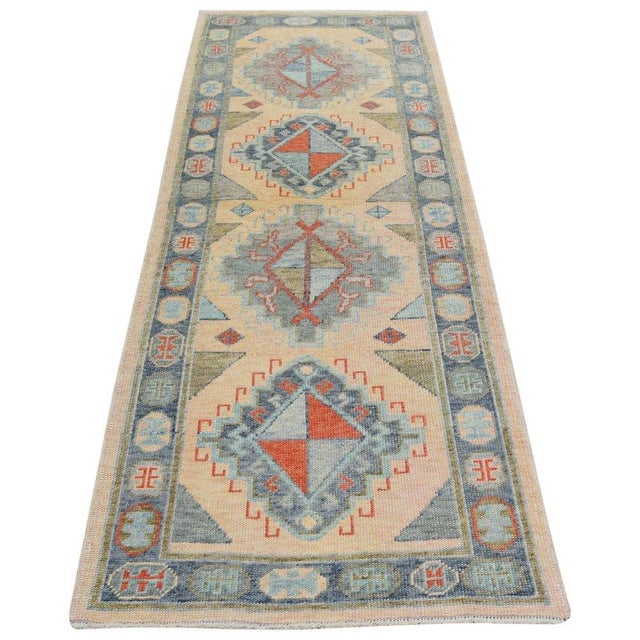 Turkish Turkish Oushak Knotted Wool Rug, 3'1''x9'4'' For Sale - Image 3 of 4