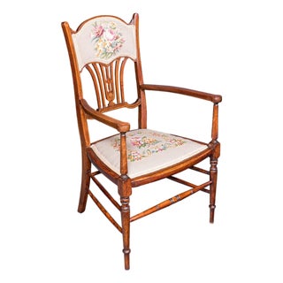 Antique Elbow Chair, English, Beech, Morning Room Seat, Art Nouveau, Victorian For Sale