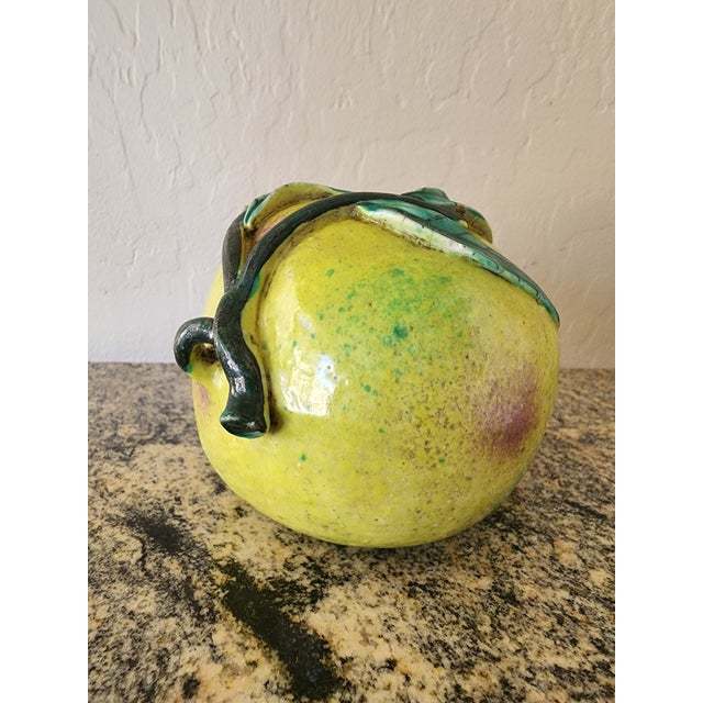 Chinoiserie Large Vintage Chinese Green and Pink Glazed Ceramic Peach Altar Fruit For Sale - Image 3 of 10