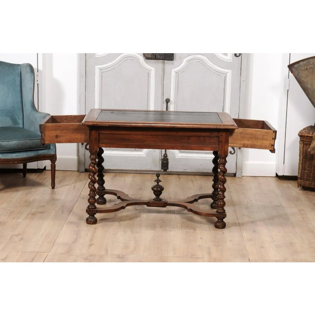 French Louis XIII Period 1630s Carved Walnut Barley Twist Table with Black Painted Top For Sale - Image 3 of 12