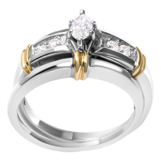 14K Yellow and White Gold 1/3 Cttw Marquise Diamond Cocktail Engagement Ring Set (H-I Color, SI1-SI2 Clarity) - Size 7 For Sale