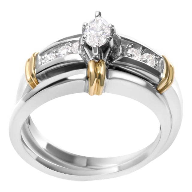 14K Yellow and White Gold 1/3 Cttw Marquise Diamond Cocktail Engagement Ring Set (H-I Color, SI1-SI2 Clarity) - Size 7 For Sale