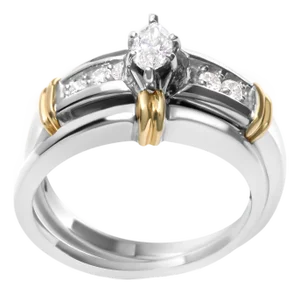 14K Yellow and White Gold 1/3 Cttw Marquise Diamond Cocktail Engagement Ring Set (H-I Color, SI1-SI2 Clarity) - Size 7