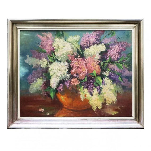Latvian Artist, Lilac Bouquet, 1950s, Canvas Painting, Framed For Sale - Image 4 of 4