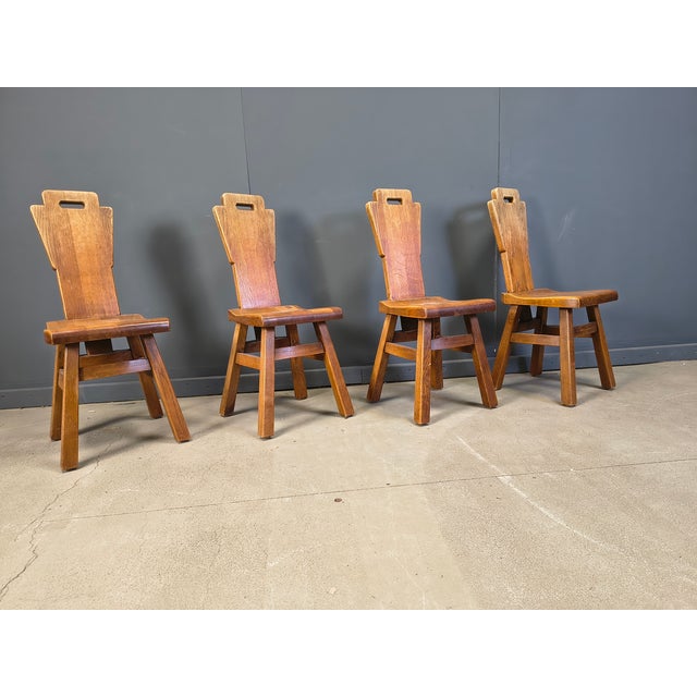 1970s Vintage Oak Brutalist Chairs, 1970s, Set of 4 For Sale - Image 5 of 12