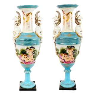 Sevres Style Porcelain Urn Vases, Set of 2 For Sale
