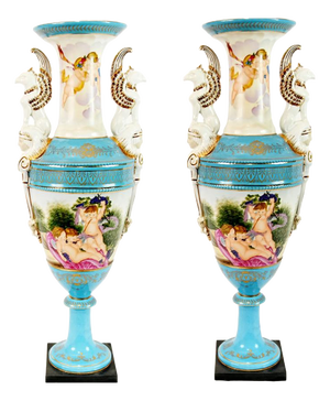 Sevres Style Porcelain Urn Vases, Set of 2