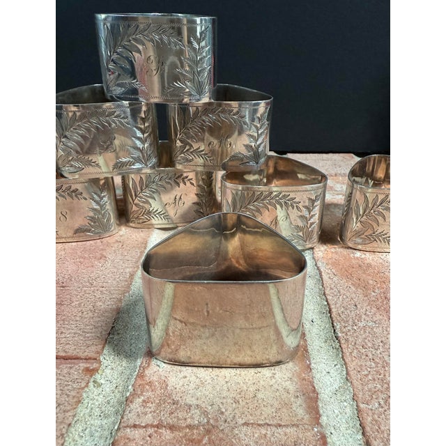 Silver Antique Victorian Era Silver Plate Engraved Napkin Rings With Original Box For Sale - Image 8 of 10