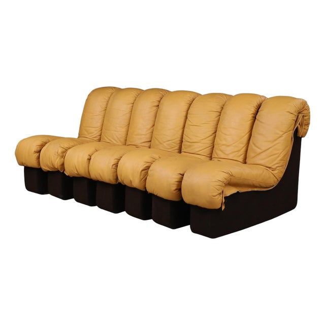 DS-600 Snake Sectional Sofa in Tan Leather attributed to Ueli Berger for de Sede, 1972, Set of 7 For Sale