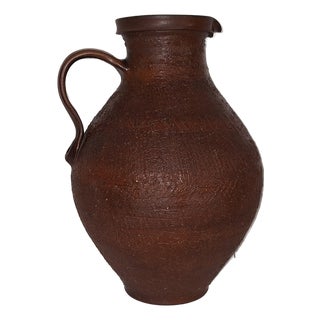 Large Vintage Handmade Ceramic Handled Jug Vase, 1970s For Sale