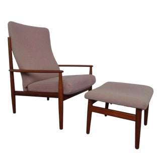 Set of Teak High-Back Chair and Ottoman by Grete Jalk for France & Son, Denmark, 1960s For Sale
