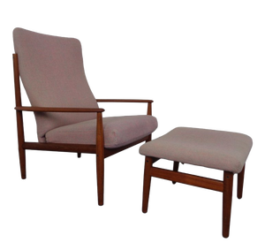 Set of Teak High-Back Chair and Ottoman by Grete Jalk for France & Son, Denmark, 1960s