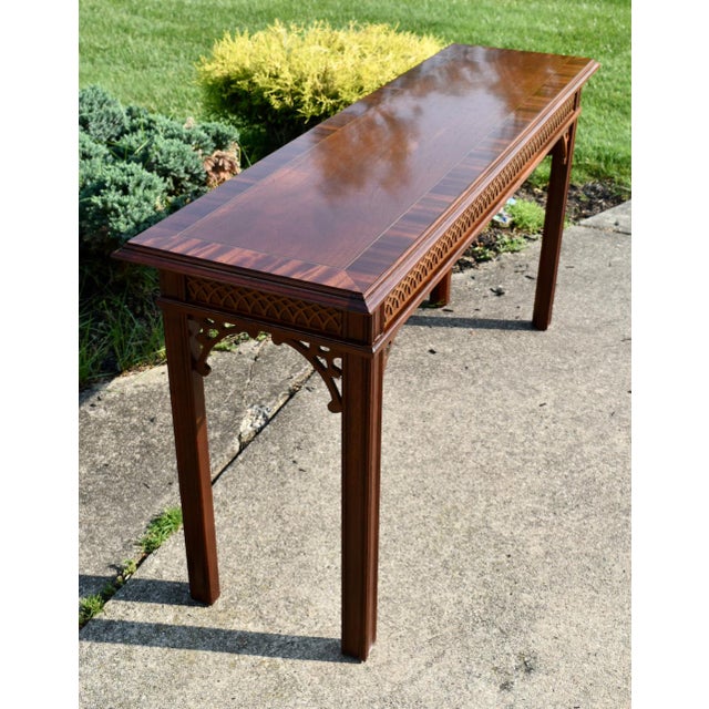 Vintage Councill Carved/Inalid Mahogany Chinese Chippendale Style Console Table For Sale - Image 11 of 12